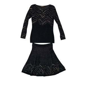 Roberto Cavalli Black & Gold Metallic Animal Print 2-Piece Knit Set